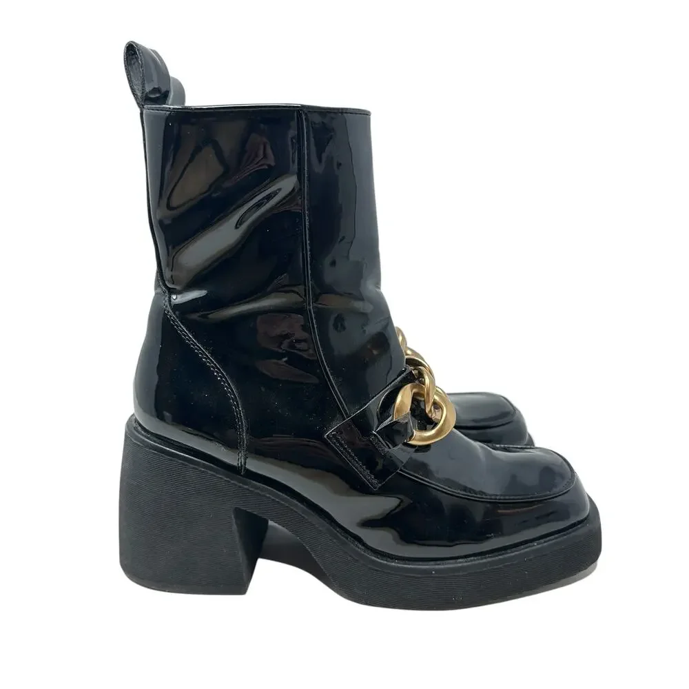 Steve Madden Bloom Platform‎ Boot Loafer Chunky Patent Leather Black Size 8.5